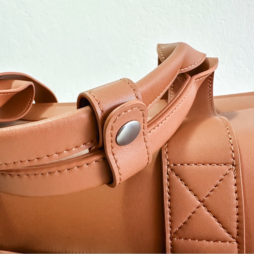 Monos Metro Saddle Tan Vegan Leather Weekender Travel Bag - Picture 11 of 13